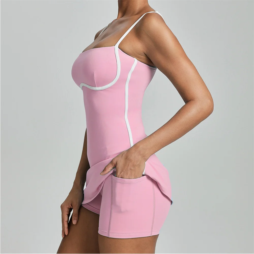 2025 Pad Pockets Workout Tennis Yoga Set Dress Built Anti Shorts Golf Athletic Mini Dresses Gym Active Wear yoga set sports set gym workout set sportswear set fitness set sports bra set yoga pants set
