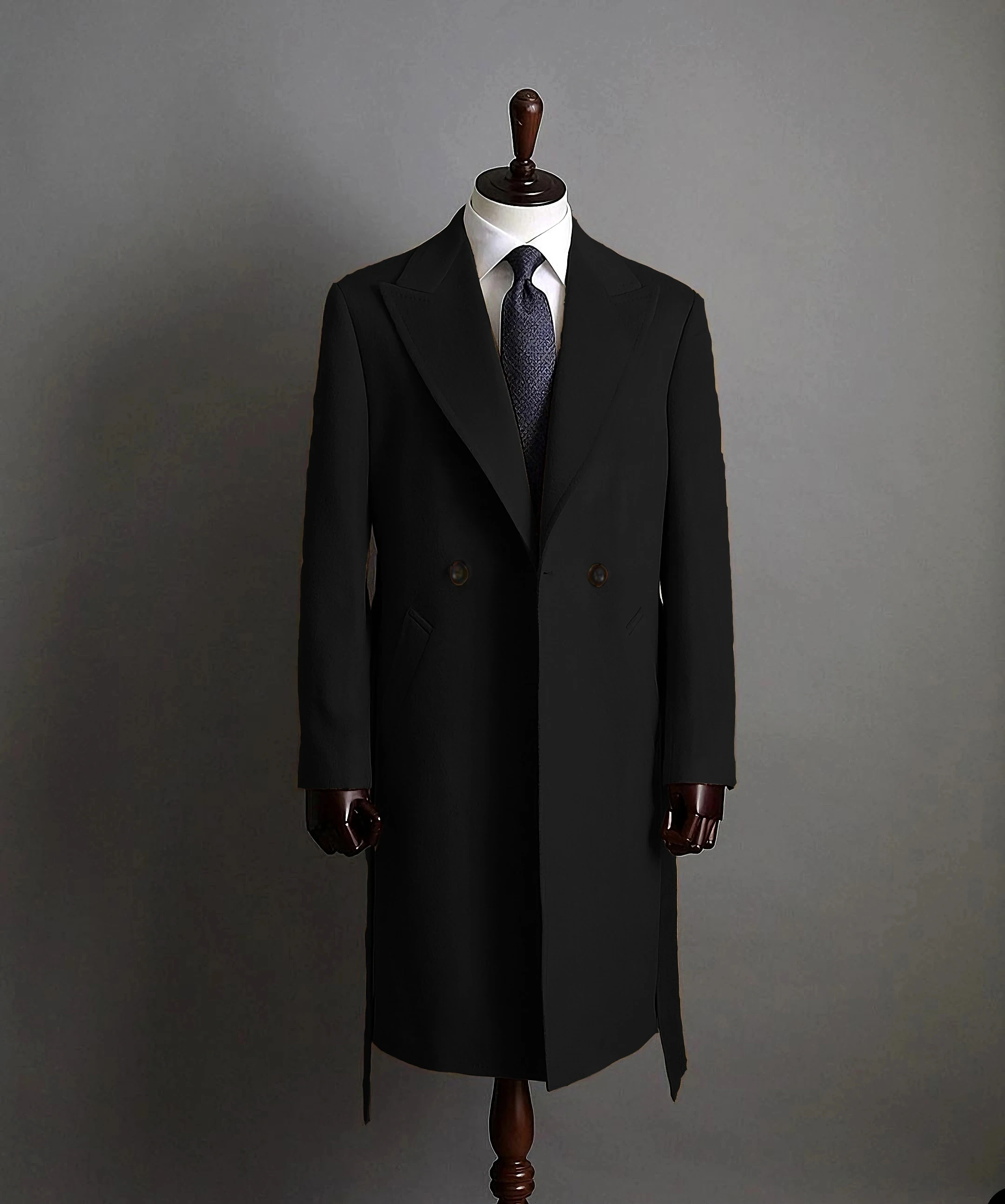 Modern Men's Trench Coat Peaked Lapel Slim Fit Double Breasted Casual Long Business Banquet Coat Jacket Men's Coats