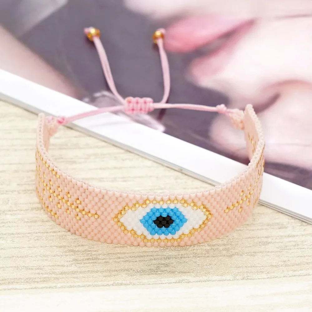 

Beaded bracelet Hand Knitting Geometric Eyes Fashion Versatile Minimalist Adjustable Bohemian Rice bead hand qlp