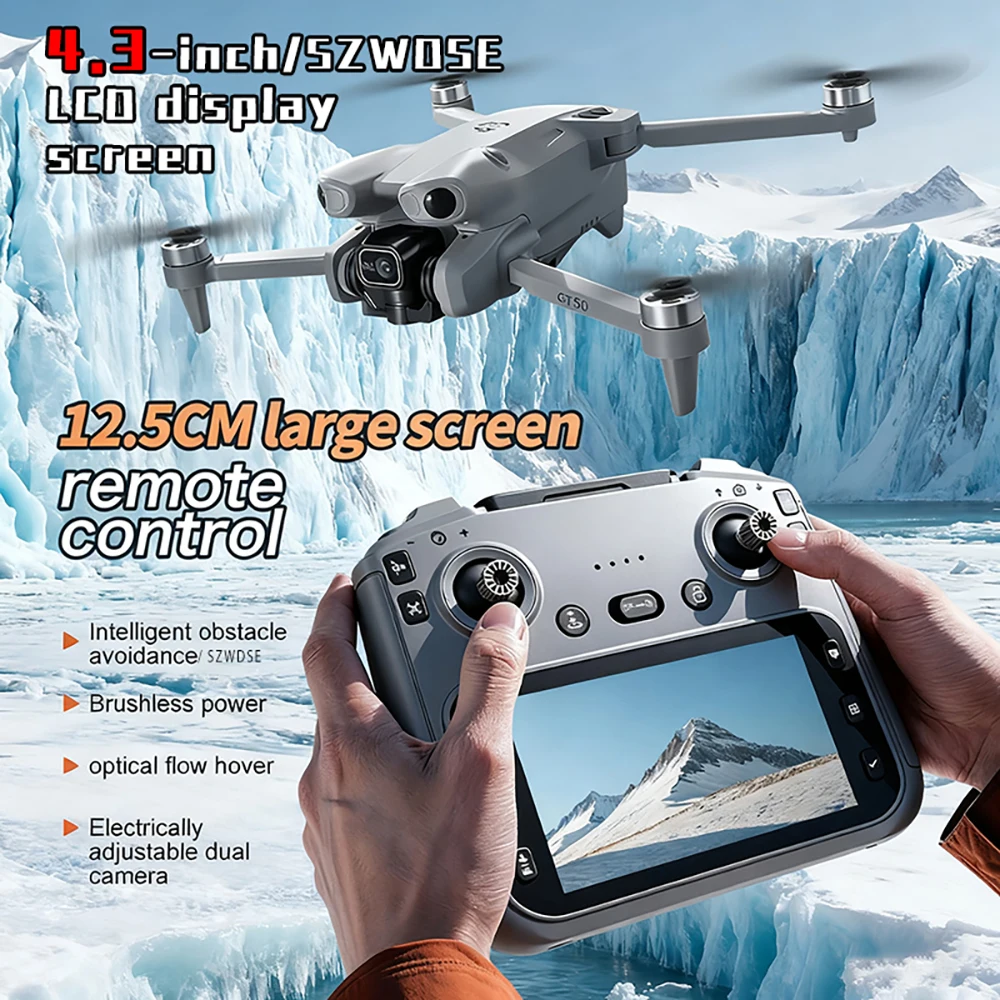 Gros plan sur le Drone Professionnel GT50 PRO MAX 8K HD WiFi avec Double Caméra et Moteur Sans Balais montrant son design élégant et ses hélices.