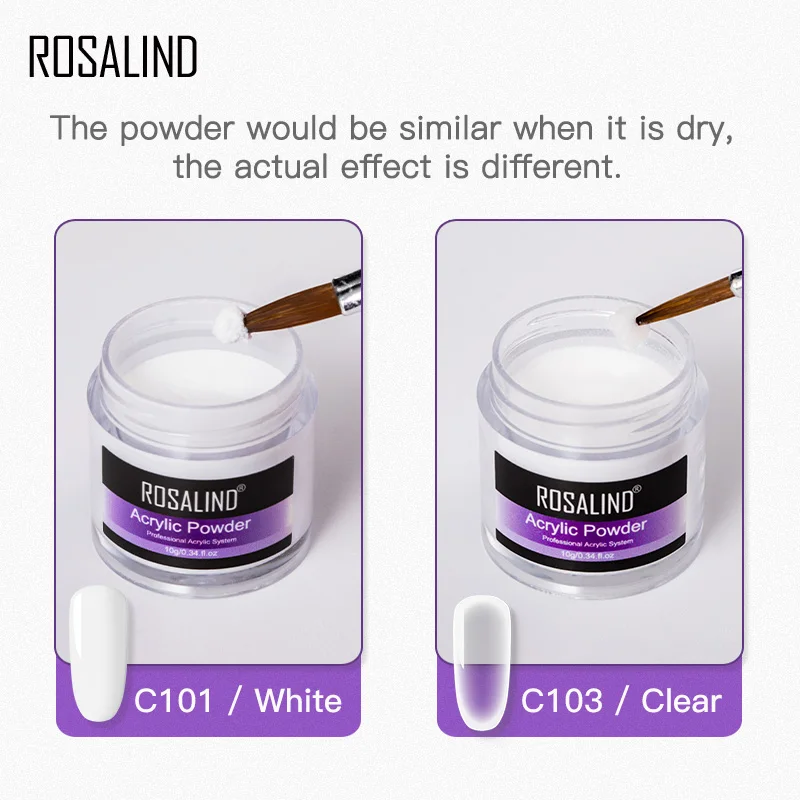 ROSALIND Acrylic Powder Liquid Crystal Powder White Clear Pink Nail Extension Nail Carving Without UV Lamp Art Design nail powder acrylic nail powder