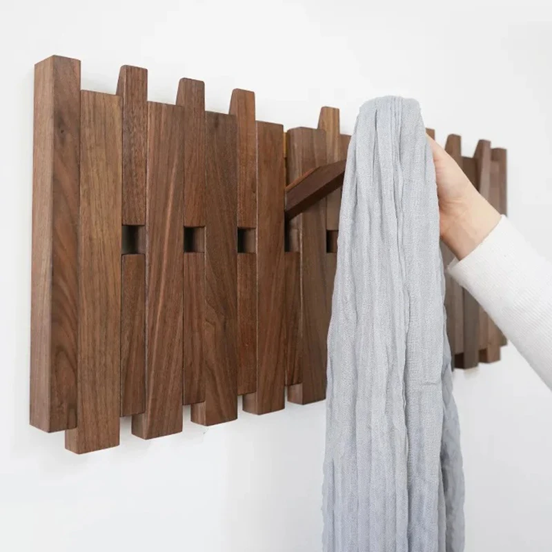 Wooden Wall Coat Racks Double Row Clothes Hooks Bedroom Clothing Organizers Hanger Hat Bag Dress Storage Portable Room Shelf