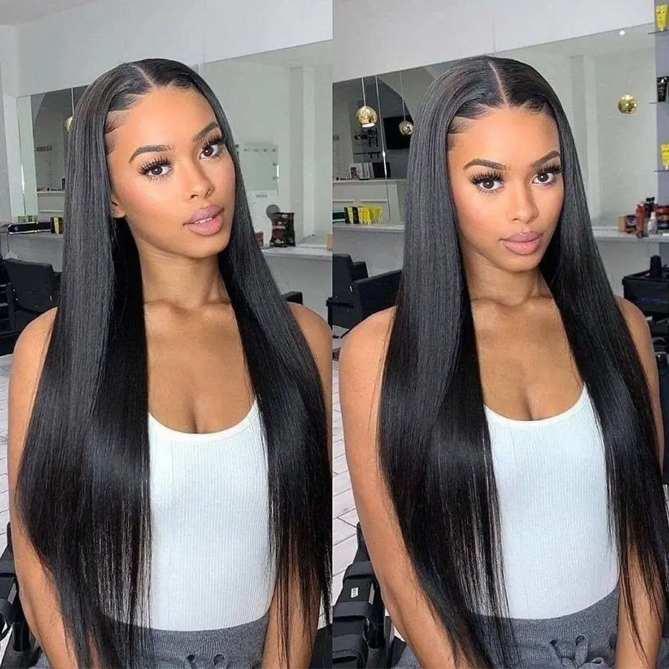 HD 38 40 inch Straight 13x4 13x6 Human Hair Lace Closure Frontal Wigs Remy Brazilian Pre Plucked Lace Front Wig For Black Women