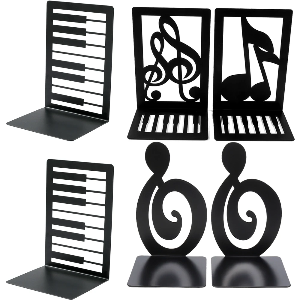 Creative Black and White Key Note Metal Bookends Heavy Duty Black L-Shaped Bookends, Office Bookshelf Storage Gift for Music Lov 3