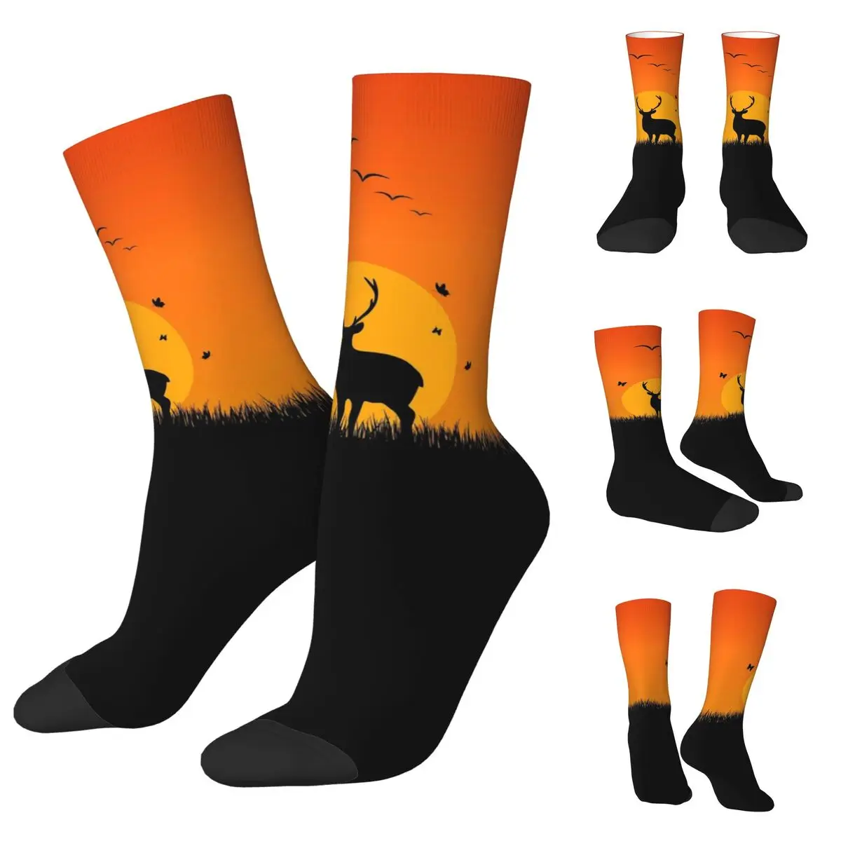Deer Setting Sun Unisex Socks,Outdoor 3D Print Happy Socks Street Style Crazy Sock