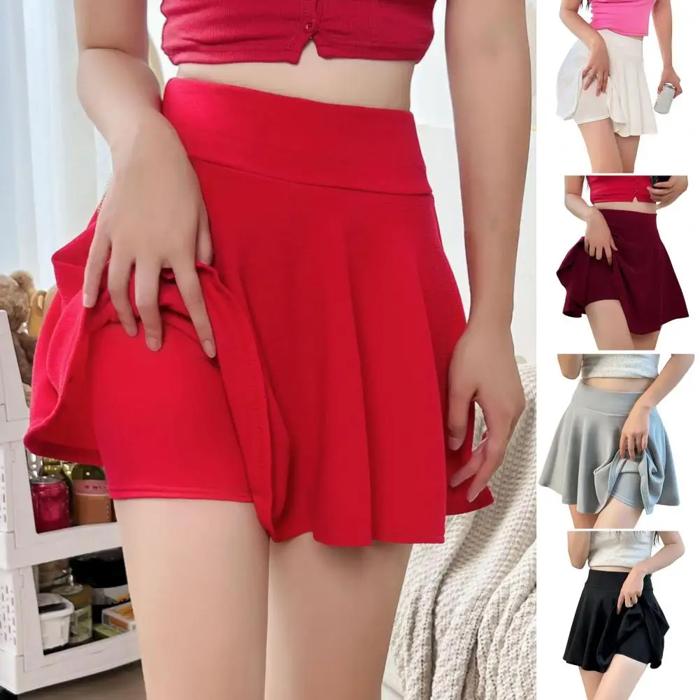 

High-waisted Mini Skort High Waist Solid Color Skater Skirt with Pleats Stylish Women's Party Wear for Anti-exposure Summer