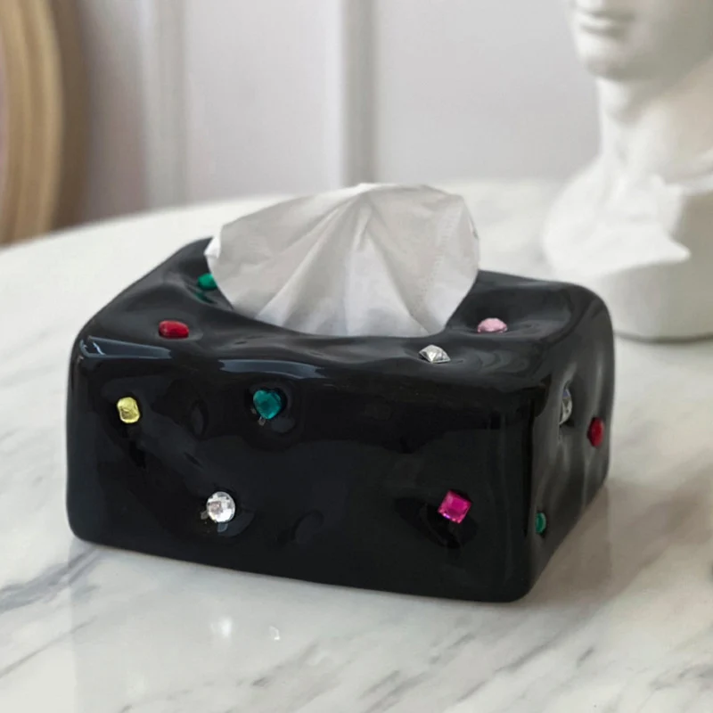 

Home Decoration Crafts Creative Gemstone Tissue Box Modern Style Office Table Ornament Kitchen Storage Accessories Toliet Decor