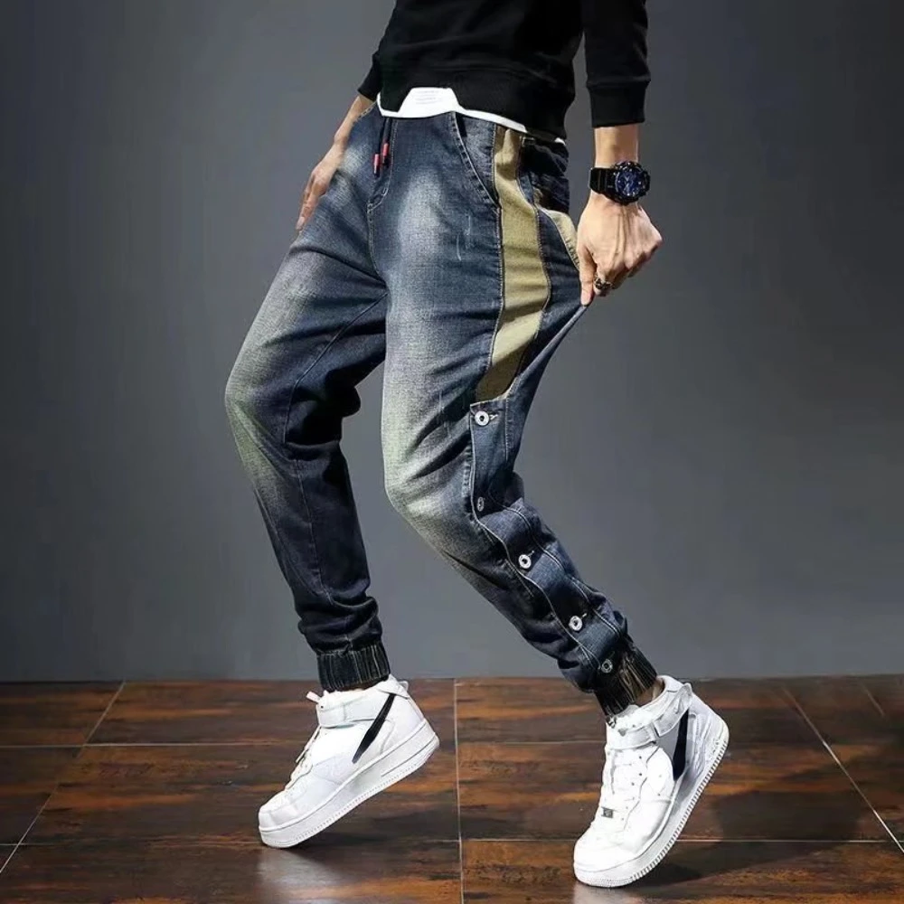 

2024 Spring Autumn Mens Jeans Harem Pants Fashion Pockets Loose Baggy Jeans Men Stretch Retro Streetwear Relaxed Tapered Jeans