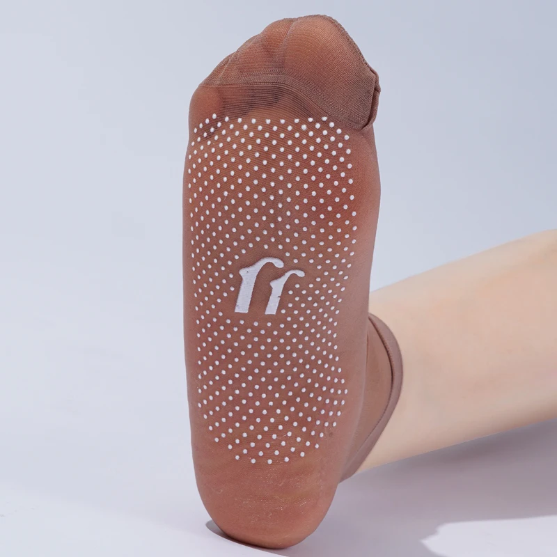 New 4 Pairs/Lot Women's Summer Invisible Thin Short Slip-resistant Stretch Glue Dot Non-Slip Transparent Socks