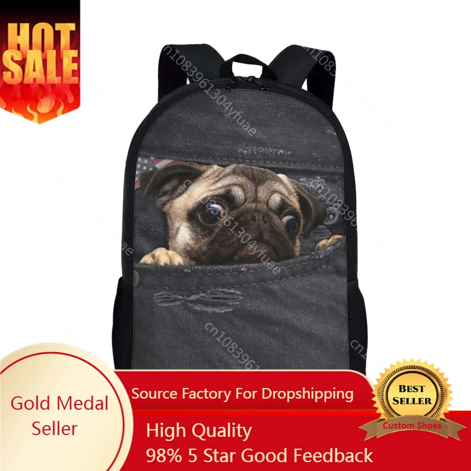 

School Bags For Boys Girls Cute Dog Pug Print Kids Schoolbag Kid Backpack Children Bookbag Back Pack Bagpack Mochila Escolar