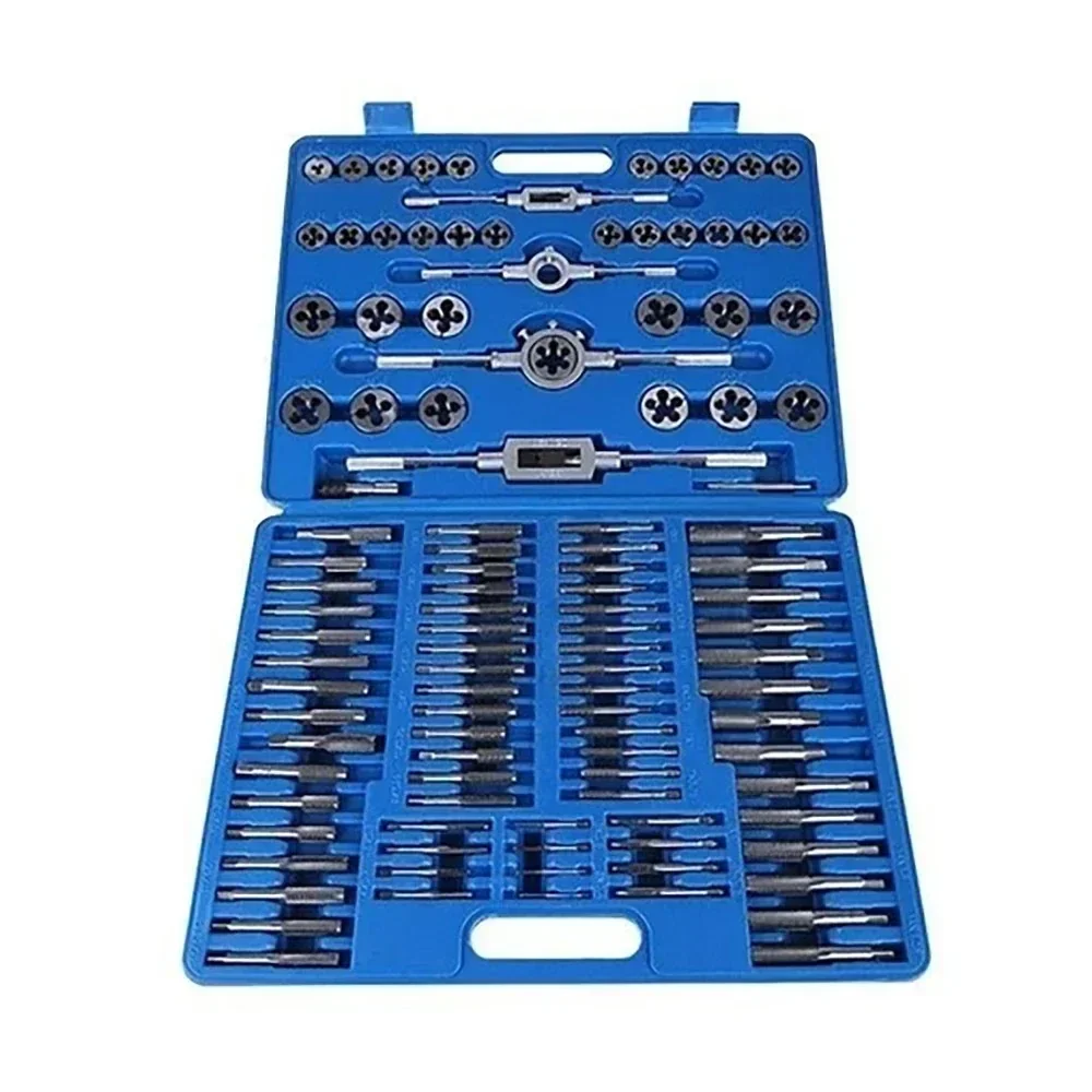 Aço Tap and Die Set com chave, Heavy Duty, Metal Trabalhando Kit de Ferramentas Manuais, prático M2-M18, Parafuso Porca Rosca Torneiras, 110pcs