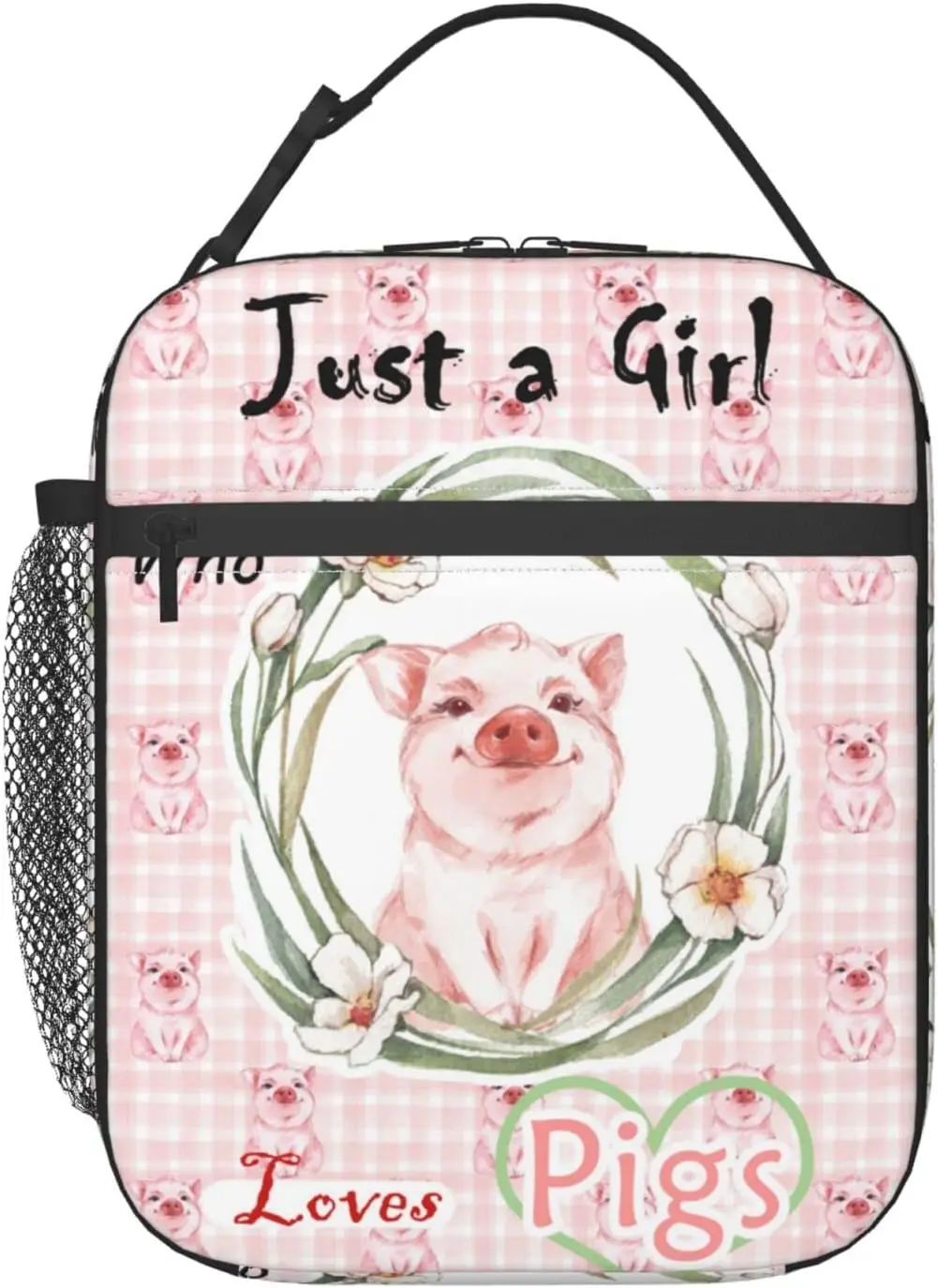 

Just A Girl Who Loves Pigs Lunch Bag for Women Men Insulated Lunch Box for Kids Adult Reusable Lunch Tote Bag Cooler Meal