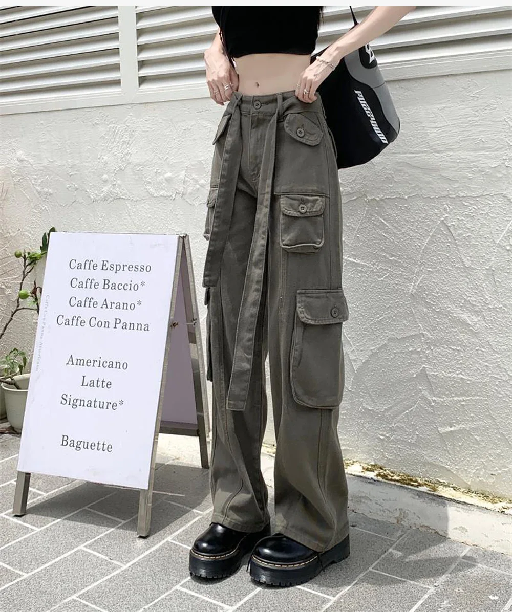 Sweetown Khaki Solid Baggy Cargo Pants Women Low Waist Mom Jeans Vintage  90s Grunge Streetwear Casual Hippie Denim Trousers - Jeans - AliExpress