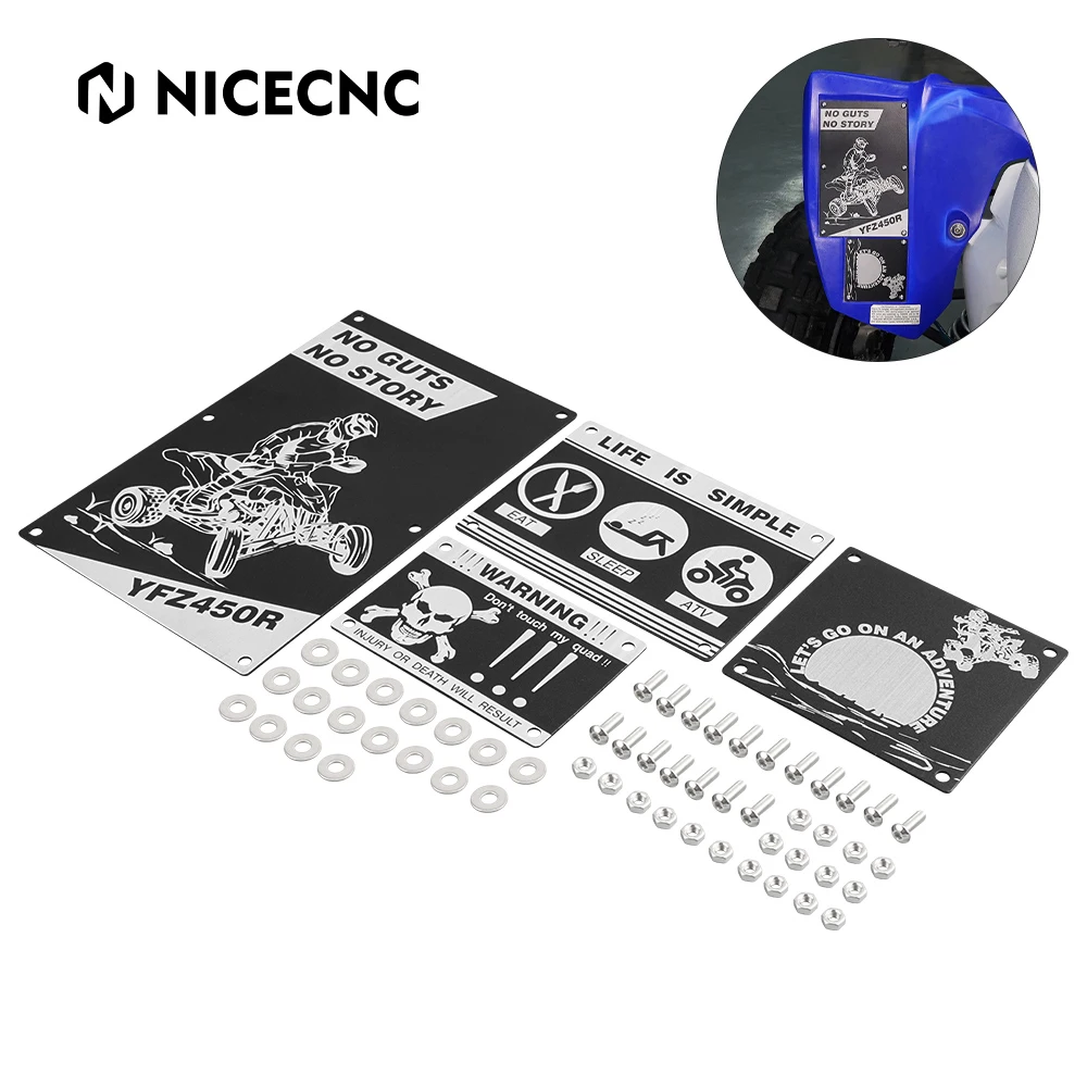 NiceCNC 4PCS Fender Warning Plates English Label Placard 5052-Aluminum For Yamaha YFZ450R 2009-2013 YFZ 450 450X 2010-2011