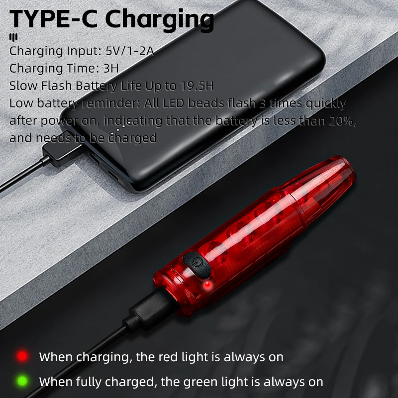 WEST BIKING Bicycle Rear Light lntelligent Brake Sensing Taillight IP55 Waterproof Type-C Cycling Taillight Bike Accessories