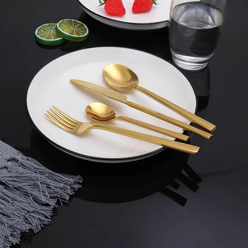 24pcs KuBac Hommi New Golden Top Quality Stainless Steel Steak Knife Fork Party Cutlery Set Gold Cutlery Kinfe Forks Set