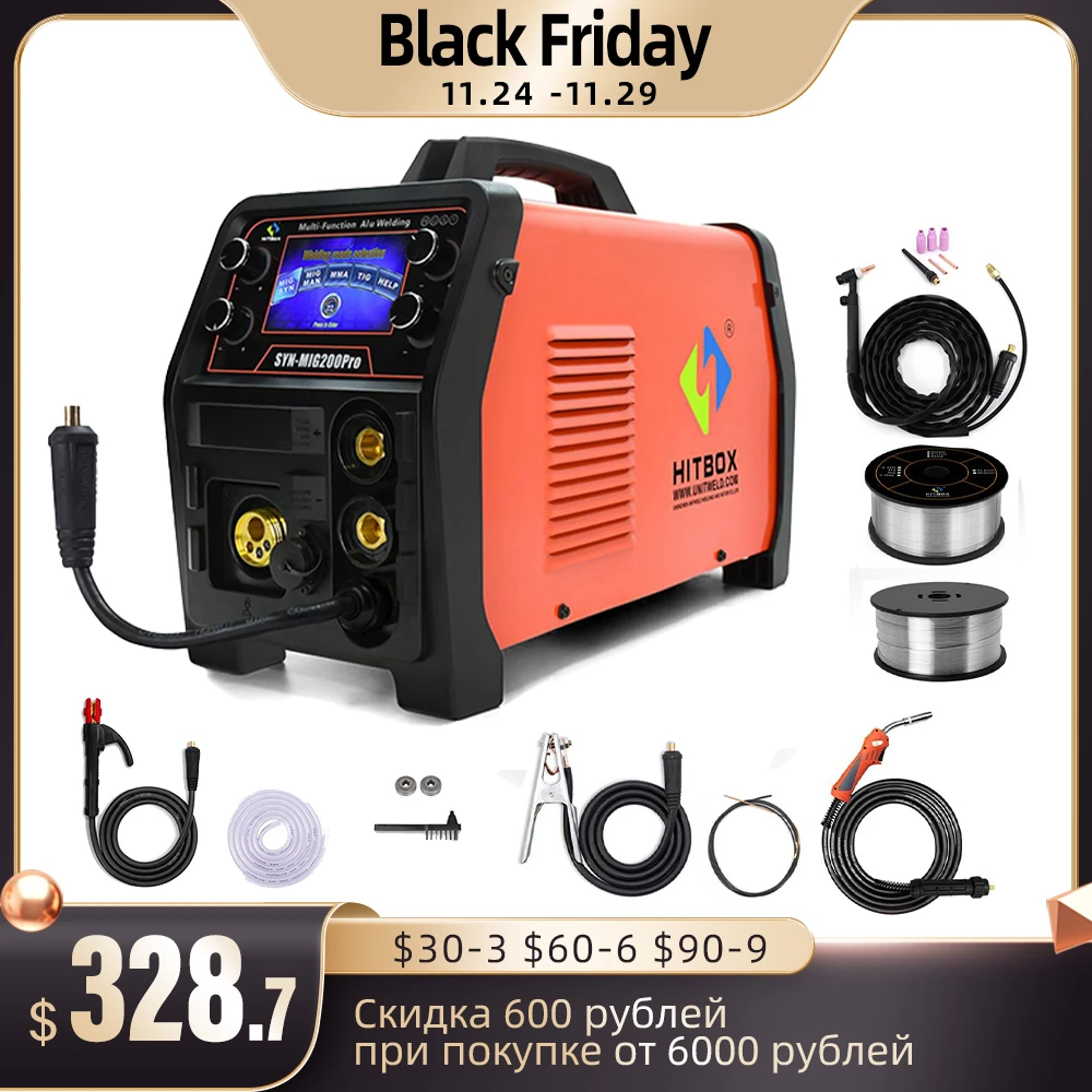 Hitbox Semiautomatic Welding Machine Mig 4 In 1 Inverter Aluminum Welder Synmig200pro Digital