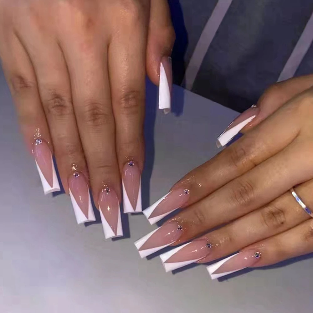 24pcs/Box French V Shape Coffin False Nail Patches Press On Nails  Detachable Ballerina Fake Nails with Design Manicure Nail Tips| | -  AliExpress