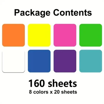 160 fogli: note adesive impermeabili quadrate trasparenti da 8 colori, riutilizzabili, adatte ai studenti per prendere appunti e promemoria.