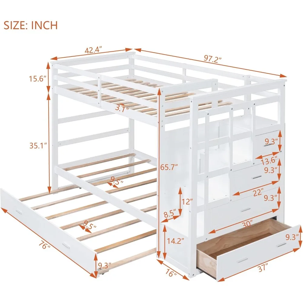 Twin Over Twin Bunk Bed with Stairs, Solid Wood Bunk Beds,Suitable for teenage boys and girls, free shipping 2