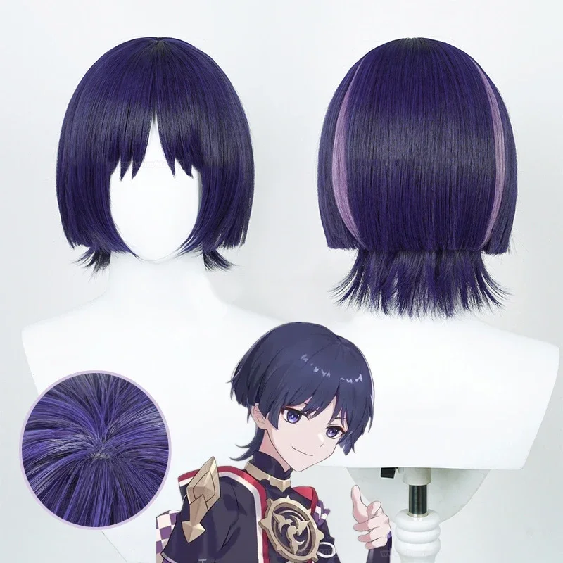 

Genshin Impact Scaramouche Cosplay Wig Kunikuzushi Short Navy Blue Wig Balladeer Anime Wigs Heat Resistant Synthetic Wanderer Wi