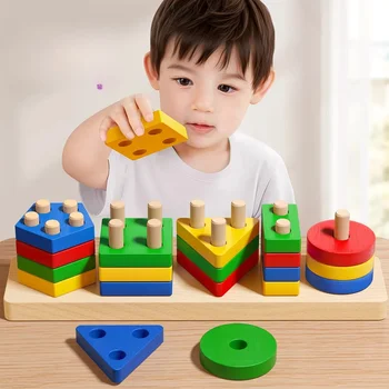 Montessori Wooden Sorting & Stacking Toy – Fine Motor Puzzle for Toddlers 1