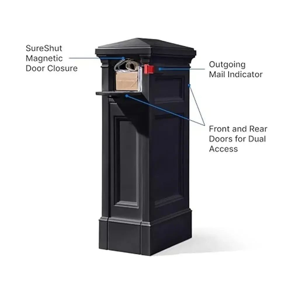 Atherton Reserve Storage Mailbox with Extra Space Mail and Packages Onyx Black Premium Design Weatherproof and Maintenance-Free