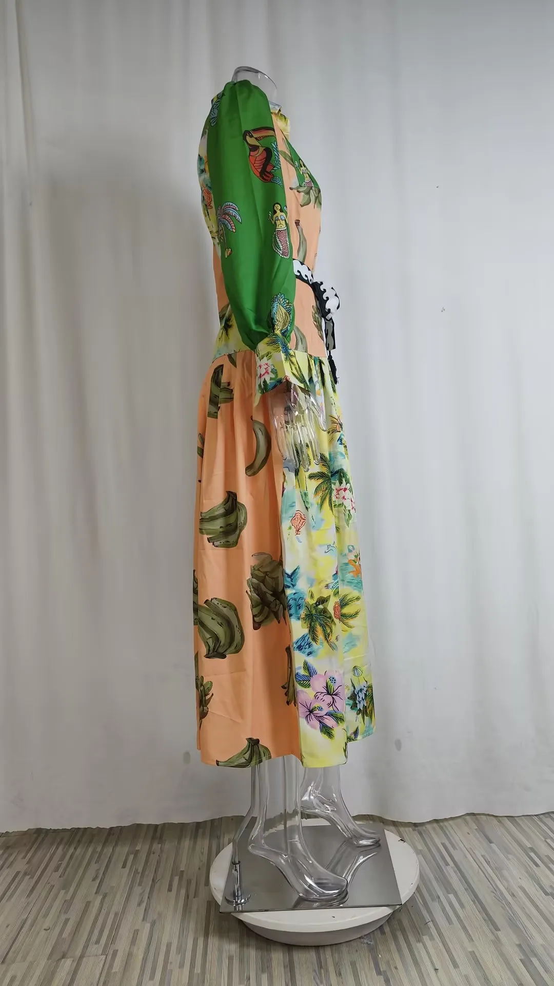 Feminino retro impresso a linha vestido longo elegante lanterna manga lapela camisa plissado vestidos de festa feminino primavera grande bainha vestido 31 S6a601e176c16463fb10c4e39b742fa02m