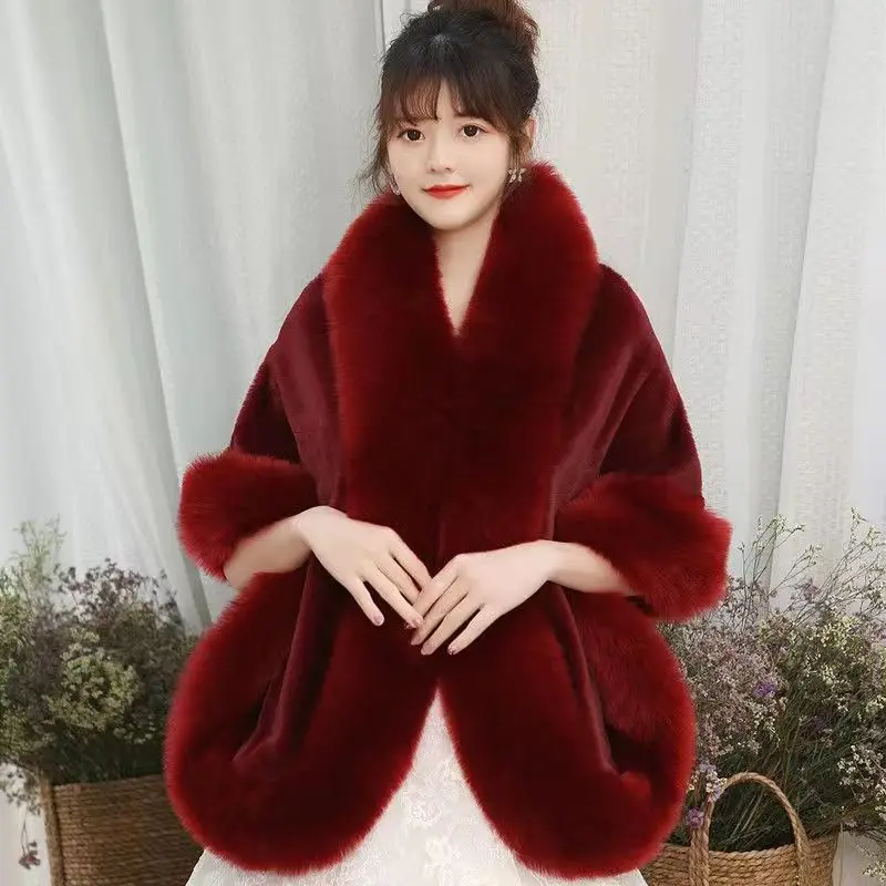 

Fashion Fur Shawl In Autumn And Winter Of 2022 Imitated Fox Fur Shawl Fur With Wedding Dress Solid Color Warm Coat
