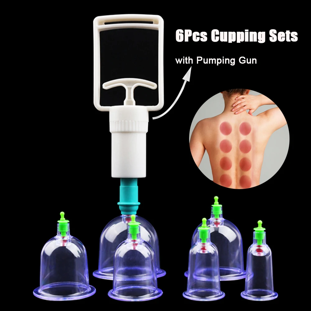 6Pcs Vacuum Cupping Set with Pumping Gun Suction Cups Anti Cellulite Cans Body Back Cupping Massager Jars Vacuum Cupping