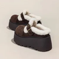Women's High Platform Slippers 7CM Wedge Shoes Women's Outside Leather Casual Chunky Sneakers Breathable Cotton Slippers - Image 4