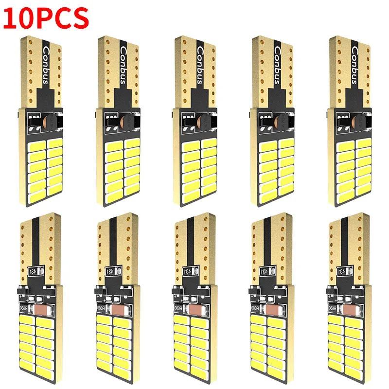 

10pcs T10 Canbus 5W5 LED Car Bulb Signal Light 12V-24V License Plate Lights White Red Yellow Interior Lamp