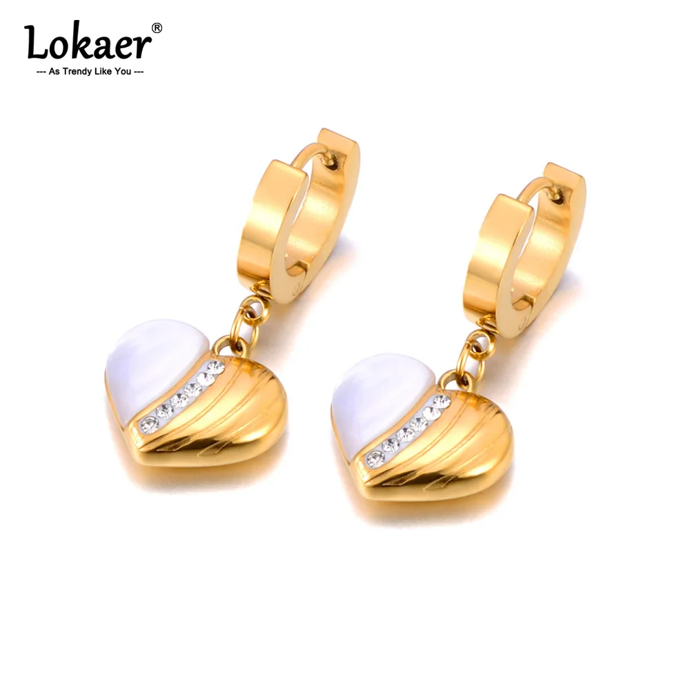 Lokaer Fashion 316L Stainless Steel Opal Stone Heart Earrings For