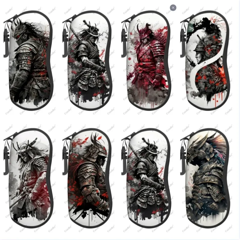 

japanese samurai Glasses case zipper travel printed soft shell suitable for storing pencil bags, cosmetics glasses cases