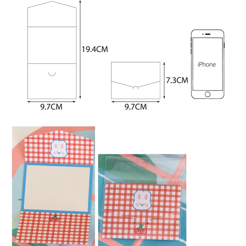 Cartoon Cute Plaid Bear Bunny Envelope Foldable Message Card Birthday Wishes Card Greeting Small Stationery Gift 10pcs/lot 3d pop up card birthday greeting cards
