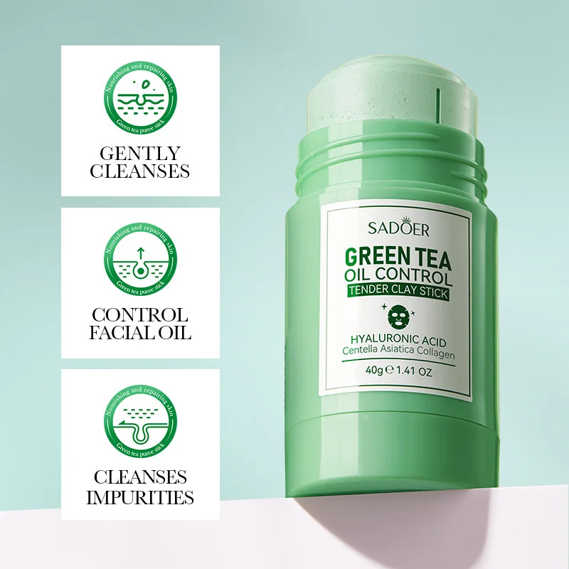 SADOER Green Tea Face Masks Stick Clay Mask Shrink Pores Deep Blackhead Remover Facial Cleansing Moisturizing