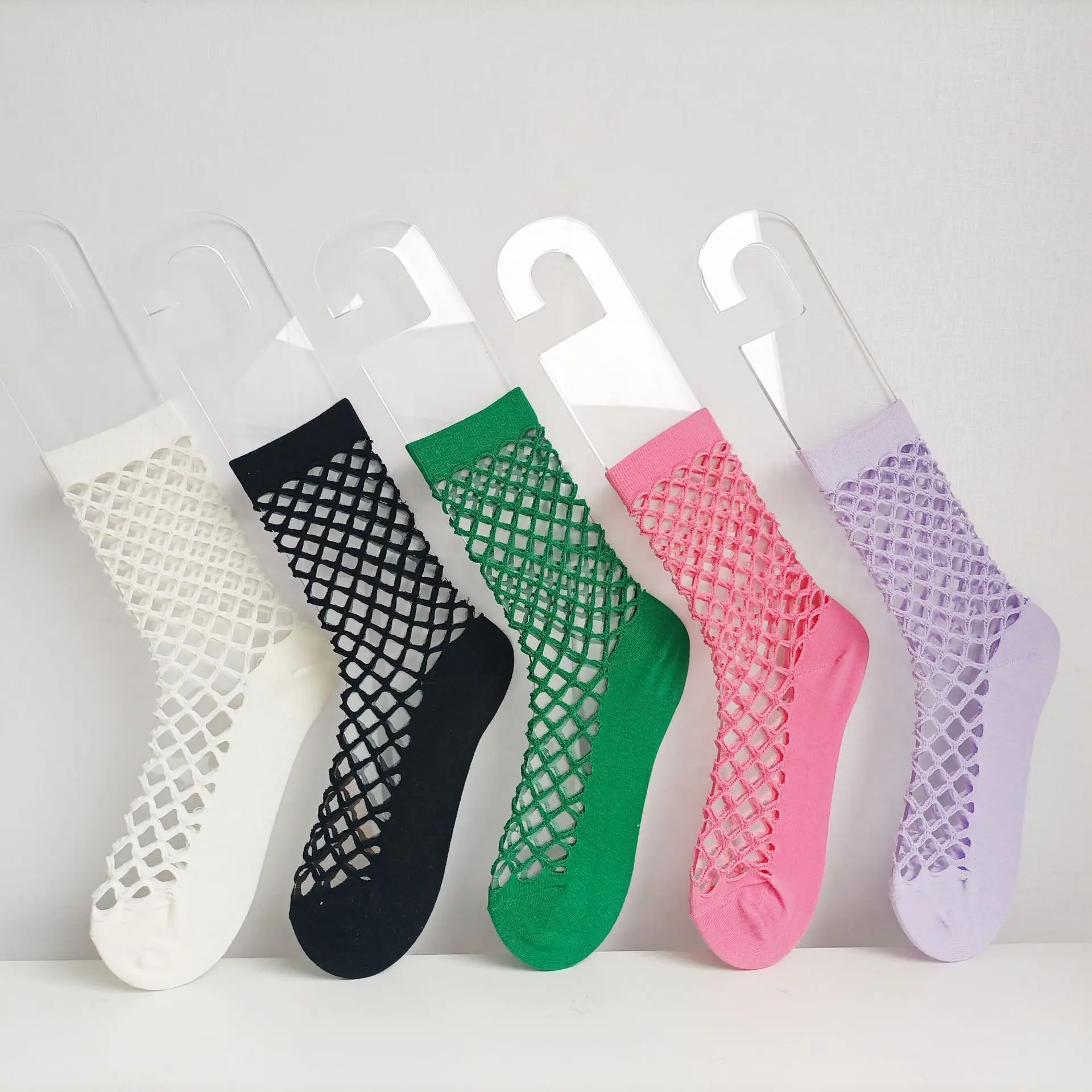 

Candy Color Transfer Female Socks Breathable Heap Heap Socks In The Hollow Out Mesh Stockings