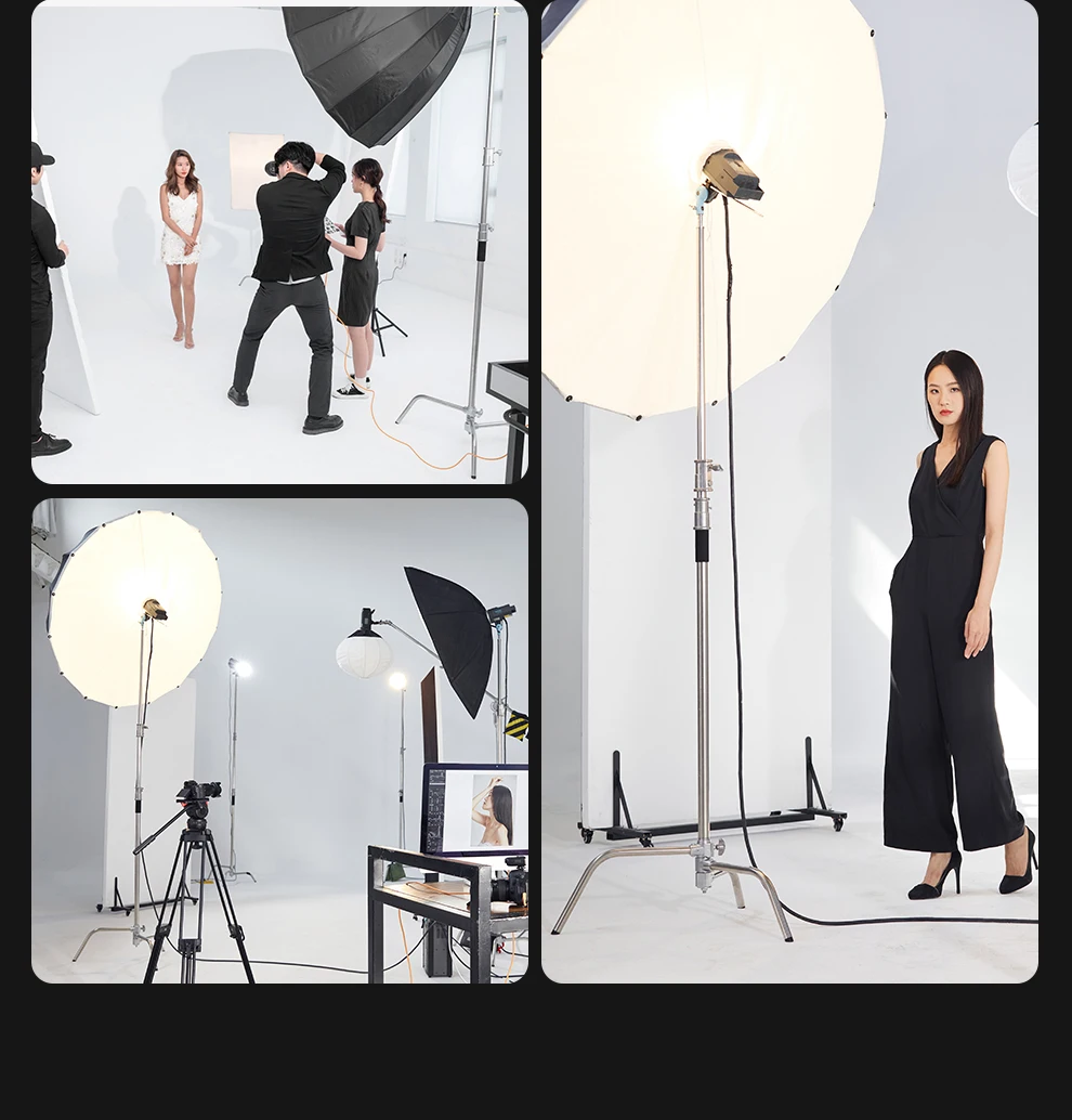 Description Picture 6 of itemAMBITFUL Heavy Duty C-Stand 150-330cm Adjustable Steel Light Stand Photographic Sturdy Tripod for Flash Strobe Flag Reflecto