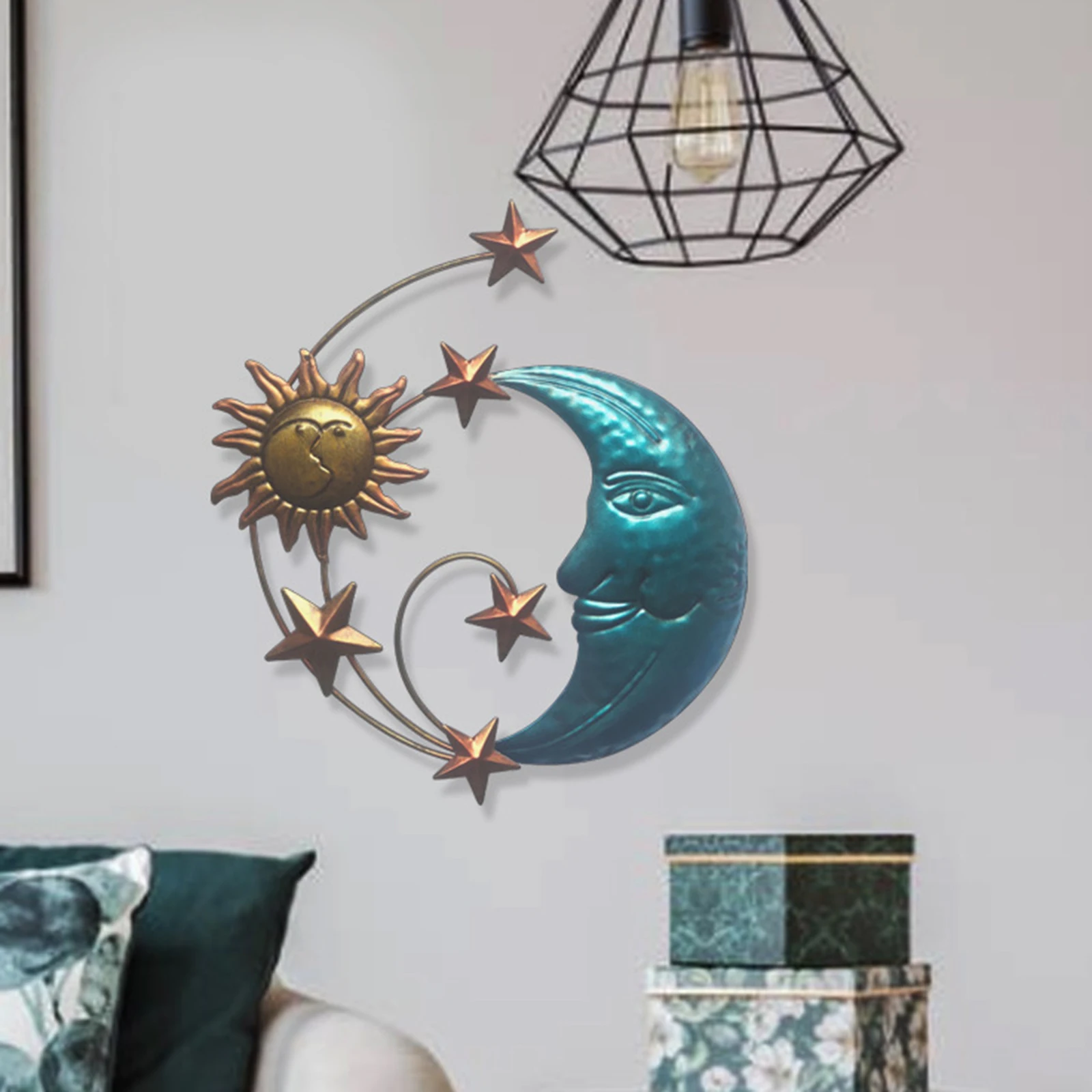Sun Moon Star Face Wall Hanging Sculpture Sun Face Metal Wall Art Decor Indoor Outdoor Wall Decor Metal Hanging Wall Patio Decor