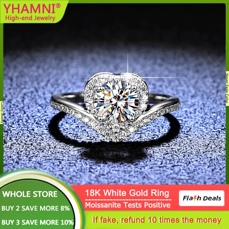 Yhamni Anello In Oro Bianco 18 Carati Donna New Trendy 2023 Anello Di Fidanzamento Con Cuore Di Diamante Mosanite Da 1 Carato Con Certificato Gioielle