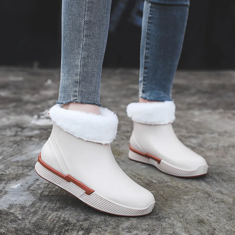 Botas de nieve para mujer, zapatos lluvia impermeables y antideslizantes, de goma, a la moda, para invierno - AliExpress