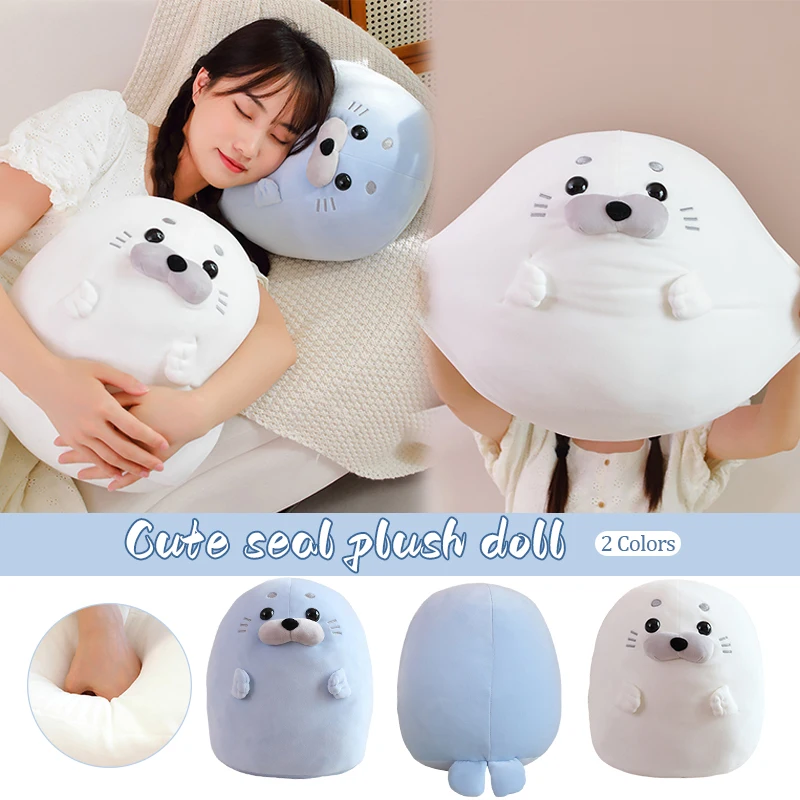 

New Kawaii White Seal Plush Pillow Super Soft Stuffed Sea Animal Plushy Blue Sleep Pillow Cute Sea Lion Decor Plush Toy Kid Gift