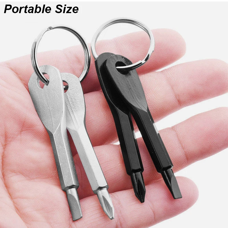 Portable Phillips Slotted Screwdriver Set Key Ring Keychain Mini Pocket Keyring Cross Screw Driver Repair Tool Gadget EDC 2030