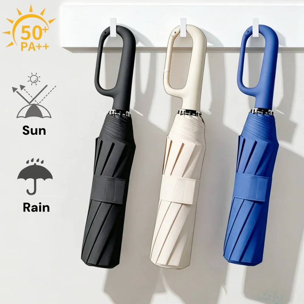 Fully Automatic Umbrella for Men And Women with Ring Buckle Design Large Rib Strong Sunshade Double Umbrella Folding Compact 1