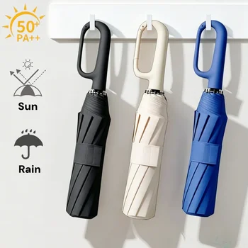 Fully Automatic Umbrella for Men And Women with Ring Buckle Design Large Rib Strong Sunshade Double Umbrella Folding Compact 1