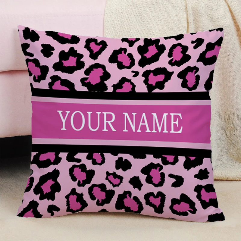 

DIY YOUR NAME Case for Pillow Cover 45x45 Cushions Covers Leopard Print Decorative Pillowcase 50x50 Decoration Home Christmas