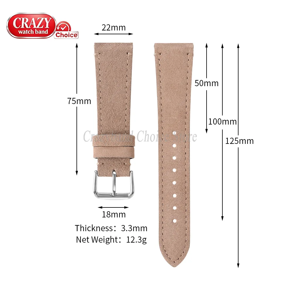 Premium Suede Leather Watch Strap - Brown, Black, Blue
