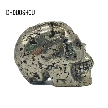 Customization Skull Crystal Pyrite Hand Carved Gemstone Collectible Fine Art Sculpture For Home Decor Gift