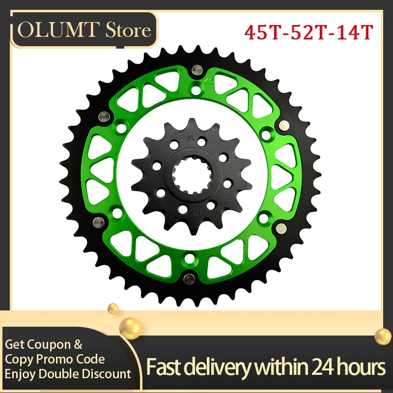 

Motorcycle 520 45T-52T 14T Front Rear Sprocket For KAWASAKI KLX450R KX450F KLX450 KX450 KLX KX 450 R F 450R 450F