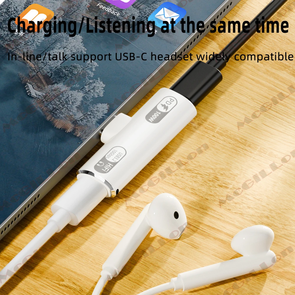 USB to Type C Adapter USB3.2 10Gbps C to Dual Type-C OTG Data Male to Female 100W Fast Charging Earphone Adapter Samsung Huawei Xiaomi